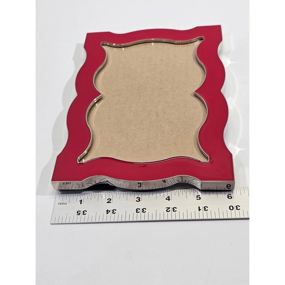 Jonathan Adler Queen Anne Red Enamel Photo Frame Silver Trim Tabletop Decor 8x6